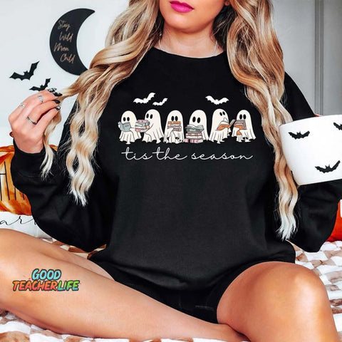 Retro Ghosts Reading Books Teacher Librarian Sweatshirt