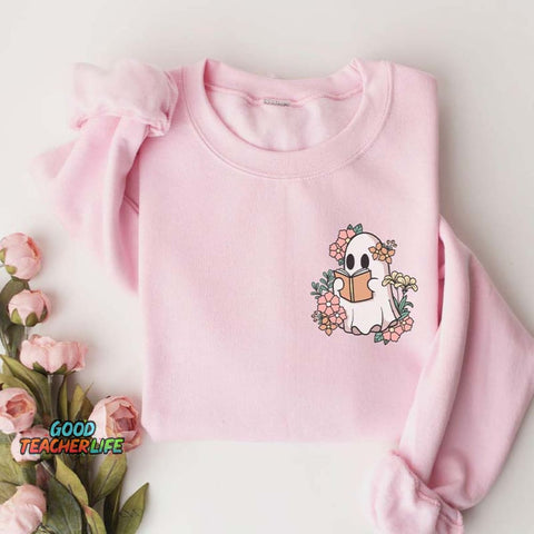 Retro Ghost Reading Books Sweatshirt
