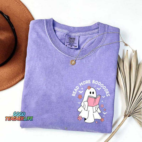Ghost Reading Books Bookish Halloween T-Shirt