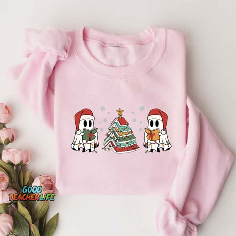 Christmas Ghost Book Reading Sweatshirt