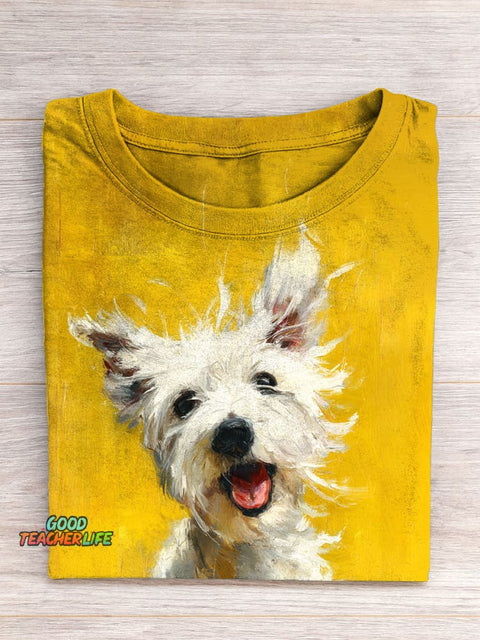 Cute Dog Art Print Casual Short Sleeve T-shirt