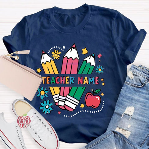 Personalized Teacher Name Kindergarten Pencil T-shirt