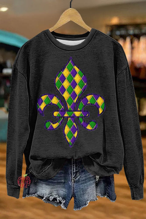 Classic Mardi Gras Print Sweatshirt