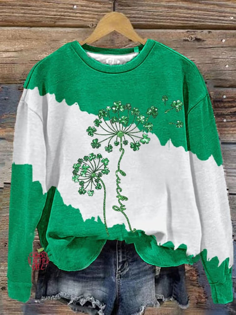 Women's St. Patrick's Shiny Clover Lucky Printed Sweatshirt