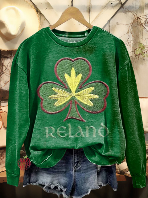 Women's St. Patrick'S Day Retro Lucky Clover Pattern Patterned Sweatshirt