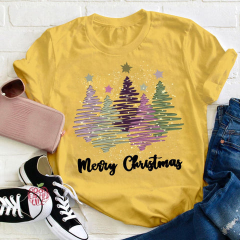 Merry Christmas Colorful Trees Teacher T-Shirt