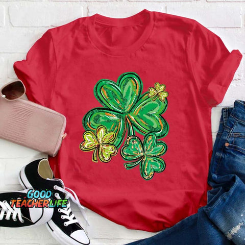 St Patrick's Day Clover Print Teacher T-Shirt