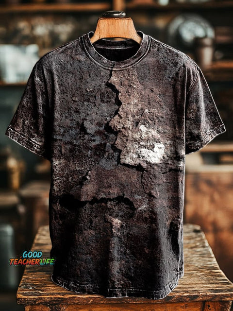 Unisex Retro Aged Rust Printed Casual Loose Short Sleeve T-Shirt