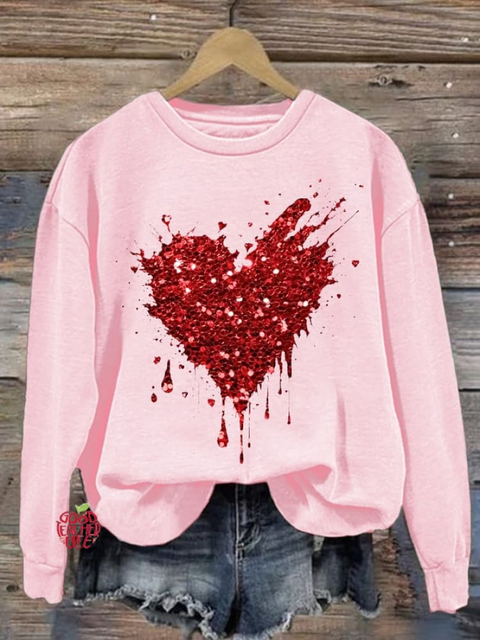 Valentine'S Day Heart Pattern Crew Neck Sweatshirt