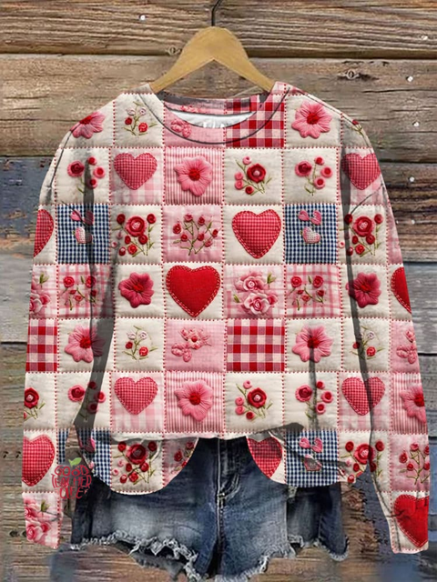 Valentine's Day pattern crew neck sweatshirt