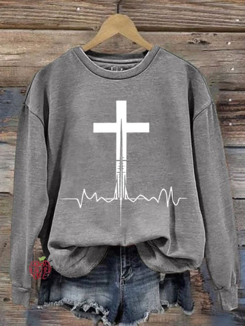 Women's Jesus Cross Print Sweatshirt