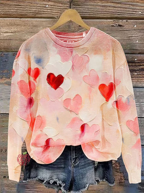 Women's Valentine's Day Oil Painting Love Print Casual Sweatshirt