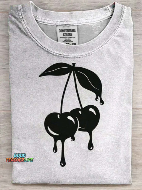 Cherry Print Casual Short Sleeve T-Shirt