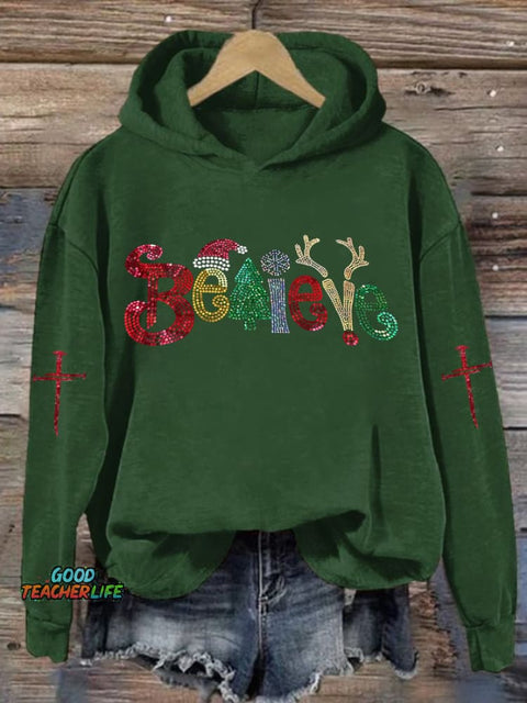 Women'S Believe Bling Printed Casual Hoodie