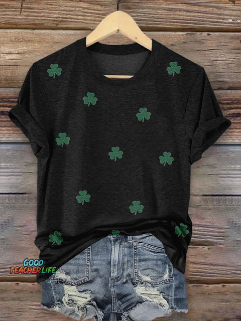 St. Patrick's Day Shamrock Print Crew Neck Short Sleeve T-Shir