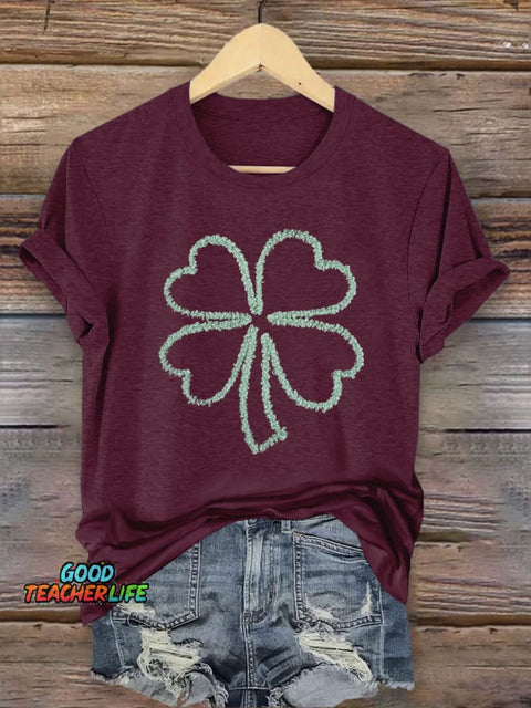 St. Patrick's Day Shamrock Print Crew Neck Short Sleeve T-Shir