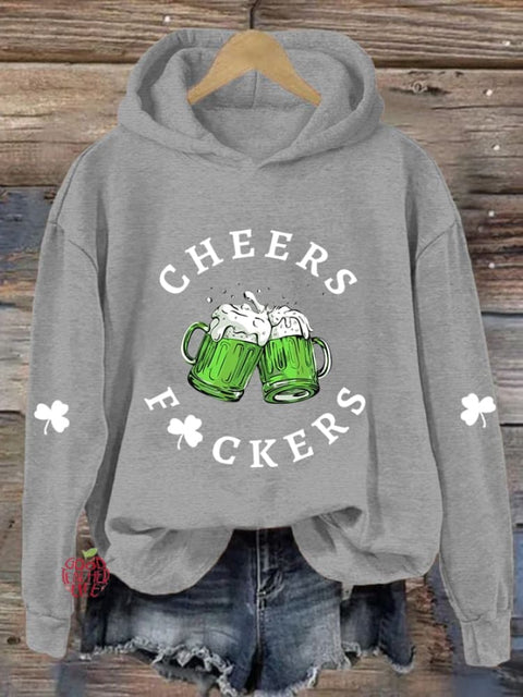 Women's St. Patrick's Day Funny Cheers Shamrock Casual Hoodie