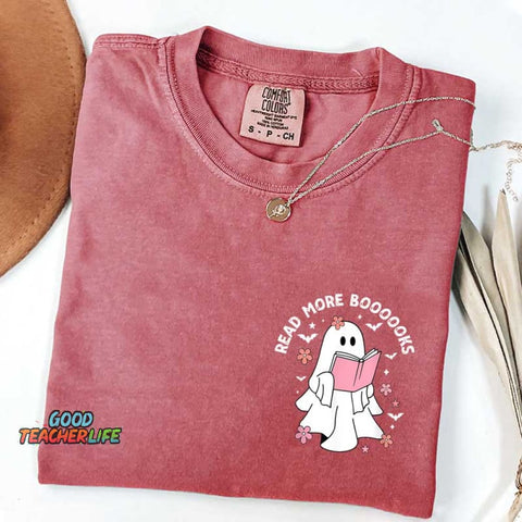 Ghost Reading Books Bookish Halloween T-Shirt