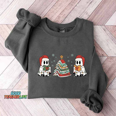 Christmas Ghost Book Reading Sweatshirt
