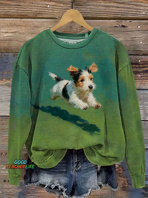 Dog Running In Grass Art Print Sweater