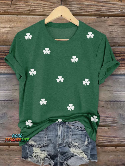 St. Patrick's Day Shamrock Print Crew Neck Short Sleeve T-Shir