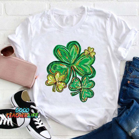 St Patrick's Day Clover Print Teacher T-Shirt