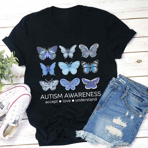 Autism Awareness Butterfly Teacher T-Shirt