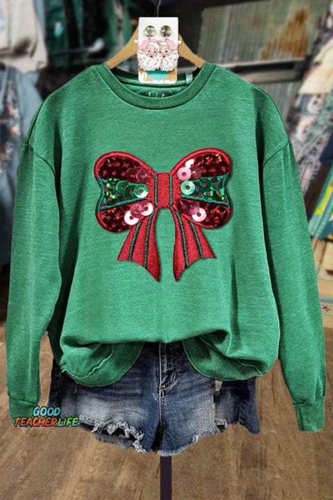 Sequin Christmas Bow Sweatshirt