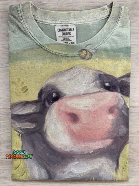 Cute Cow Print Casual Short Sleeve T-Shirt