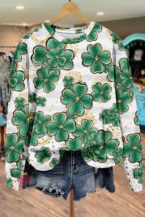 Chic Shamrock Print St.Patrick's Day Sweatshirt