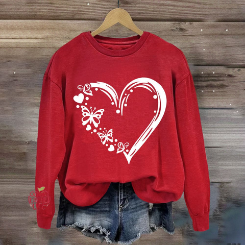 Valentine's Day Heart Pattern Crew Neck Sweatshirt