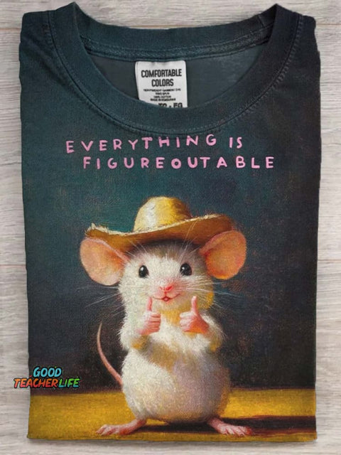 Text Cute Mouse Print Casual Short Sleeve T-Shirt