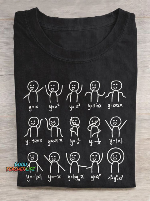 Math Stick Figures Math Teacher Casual Print T-shirt