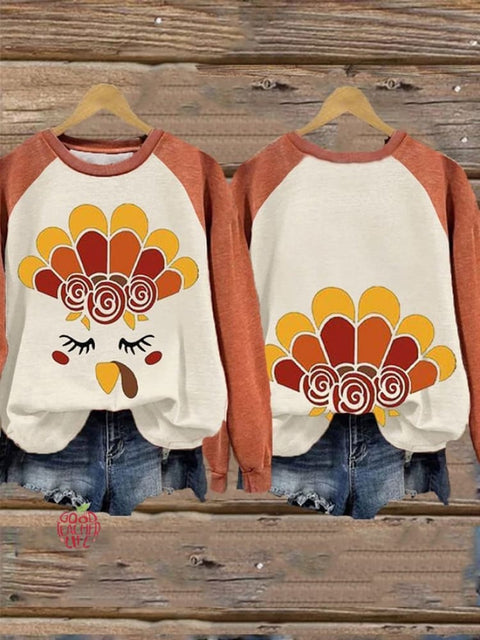 Cute Little Turkeys Fall Thanksgiving Print Casual Sweatshirt