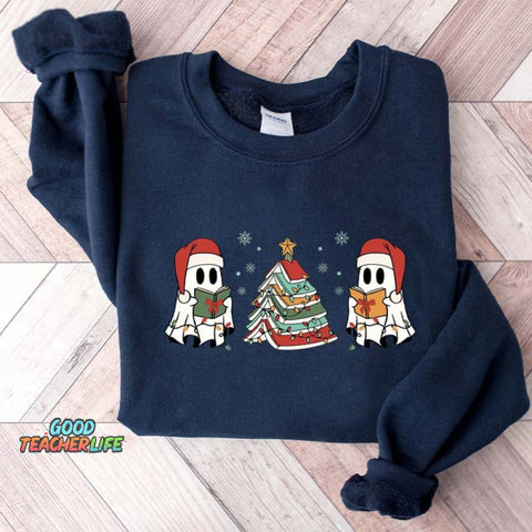 Christmas Ghost Book Reading Sweatshirt