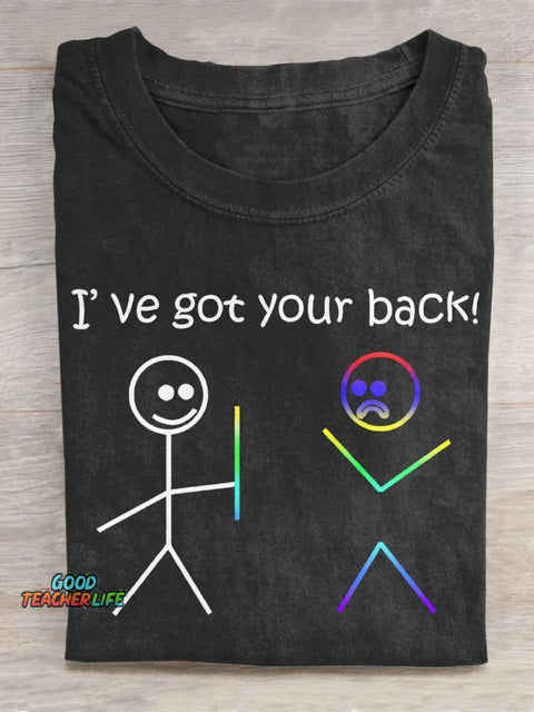 Pupiloves  I've Got Your Back! Stickman Friendship Slogan T-shirt