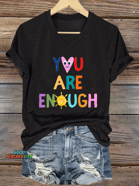 Women's You Are Enough Print V-Neck T-Shirt