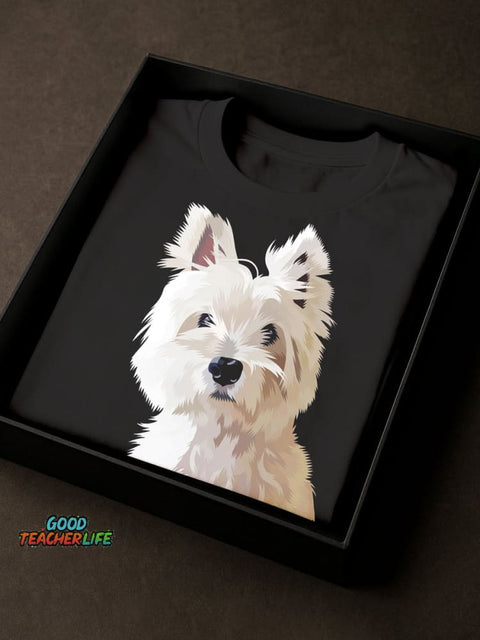 Cute Dog Art Graphic Print Casual Short Sleeve T-Shirt