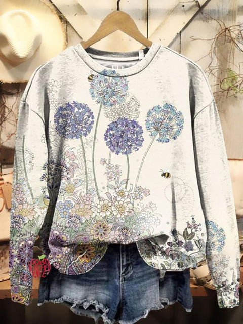 Women's Elegant Artistic Floral Print Crew Neck Sweatshirt