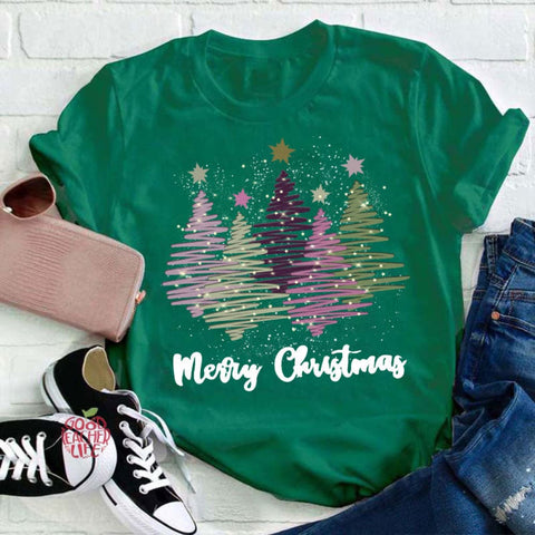 Merry Christmas Colorful Trees Teacher T-Shirt