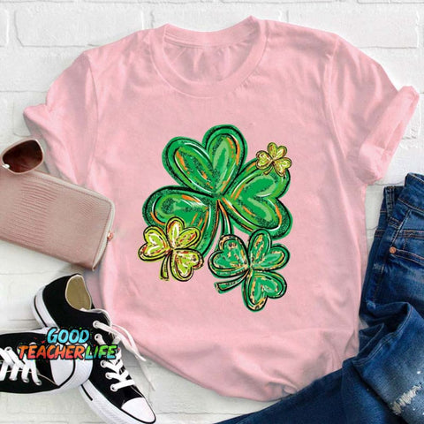 St Patrick's Day Clover Print Teacher T-Shirt