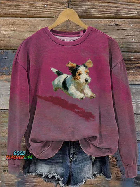 Dog Running In Grass Art Print Sweater