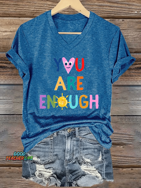Women's You Are Enough Print V-Neck T-Shirt