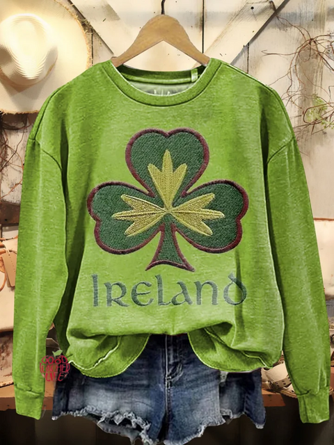 Women's St. Patrick'S Day Retro Lucky Clover Pattern Patterned Sweatshirt