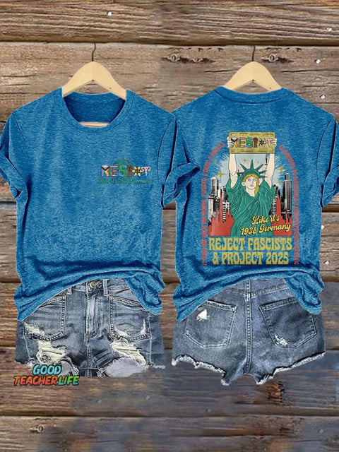 Retro Resist Like It's 1938 Germany It Took The Nazis One Month,3 Weeks,2 Days, 8 Hours And 40 Minutes To Dismantle A Constitutional Republic. Reject Fascists & Project 2025 Print T-Shirt