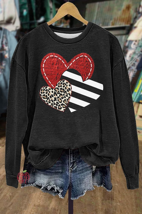 Chic Heart Print Sweatshirt