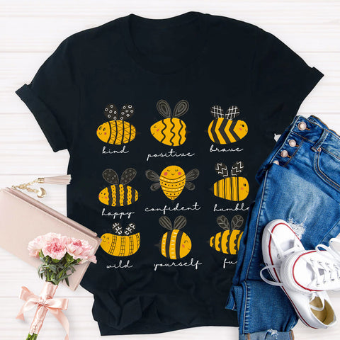 Bee Kind Positive Brave Happy Confident Humble Teacher T-Shirt