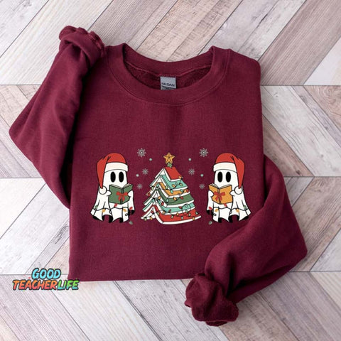 Christmas Ghost Book Reading Sweatshirt
