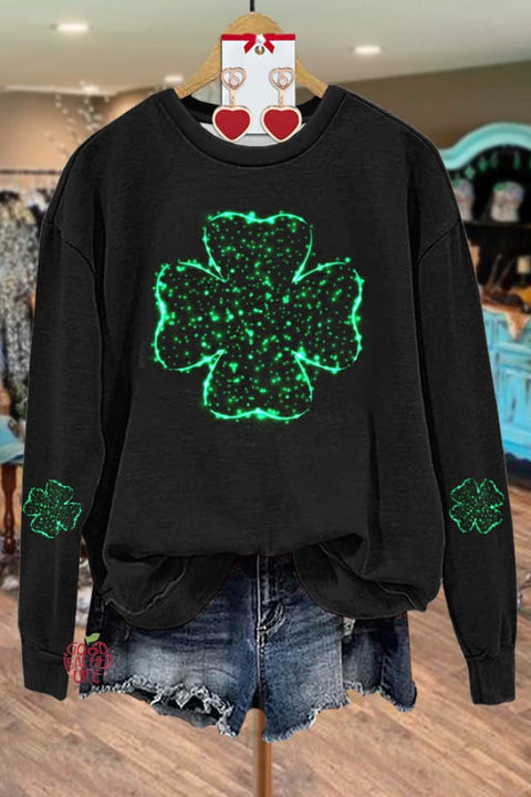 Chic Shamrock Print Long Sleeve Sweatshirt