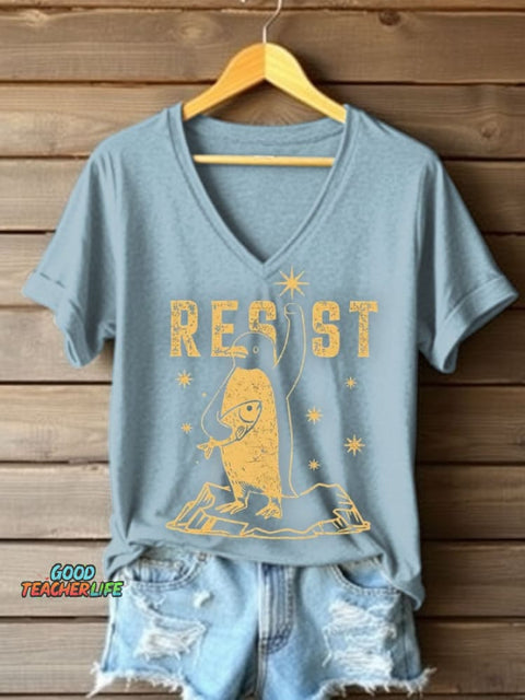 Women's Penguins Resist Tariff Printed Short-Sleeved T-Shirt